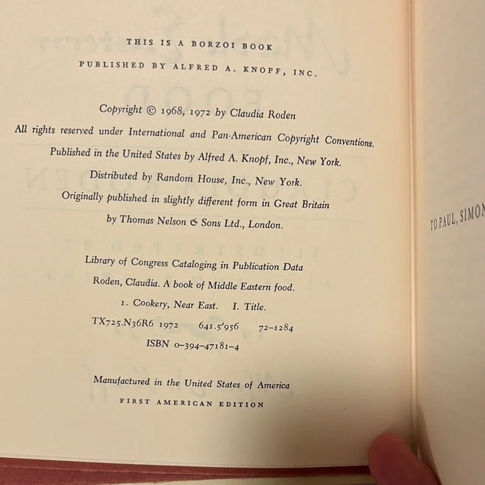 Rare Vintage‎ 1st US Edition A Book of Middle Eastern Food Claudia Roden firm